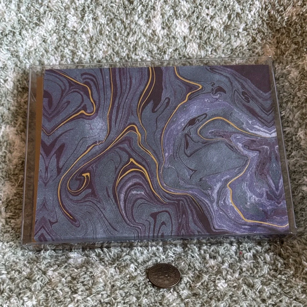 Midnight Blue and Gold Geode Marble Patterned Notecard Set of 10 NWT PS